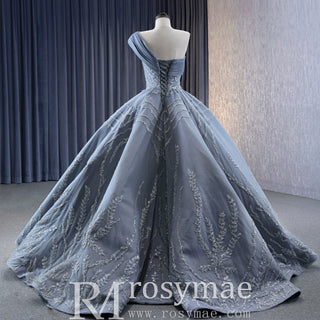 Unique Gray Ball Gown Formal Gown Prom Dress with One Shoulder - Rosymae