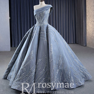 Unique Gray Ball Gown Formal Gown Prom Dress with One Shoulder - Rosymae