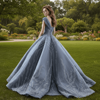 Unique Gray Ball Gown Formal Gown Prom Dress with One Shoulder - Rosymae
