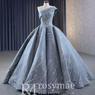 Unique Gray Ball Gown Formal Gown Prom Dress with One Shoulder - Rosymae