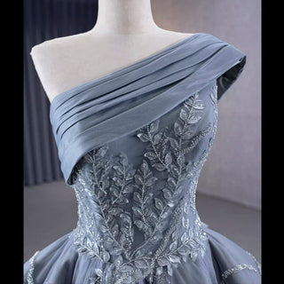 Unique Gray Ball Gown Formal Gown Prom Dress with One Shoulder - Rosymae