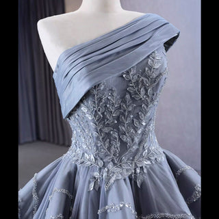 Unique Gray Ball Gown Formal Gown Prom Dress with One Shoulder - Rosymae
