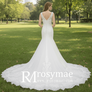 Unique Lace Trumpet Bridal Gown Off Shoulder Wedding Dress - Rosymae