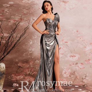 Unique Leg Slit Mermaid Prom Dresses Formal Gown with One Shoulder - Rosymae