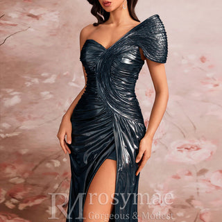 Unique Leg Slit Mermaid Prom Dresses Formal Gown with One Shoulder - Rosymae