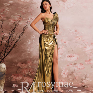 Unique Leg Slit Mermaid Prom Dresses Formal Gown with One Shoulder - Rosymae