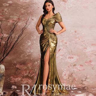 Unique Leg Slit Mermaid Prom Dresses Formal Gown with One Shoulder - Rosymae