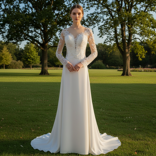 Elegant Lace A-line Wedding Dresses with Long Sleeves