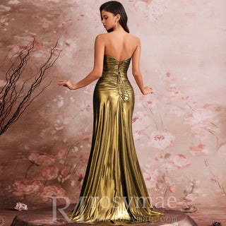 Robe de soirée maxi dorée grande taille, style sirène, élégante, pour mariage ou soirée.