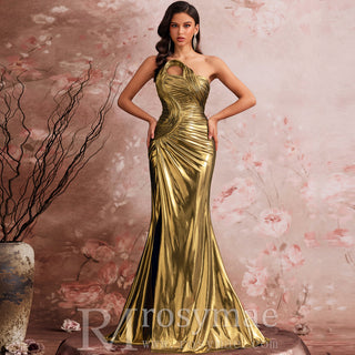 Robe de soirée maxi dorée grande taille, style sirène, élégante, pour mariage ou soirée.