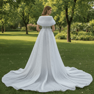 Unique Off-the-Shoulder A-Line Wedding Dress with Detachable Overskirt - Rosymae