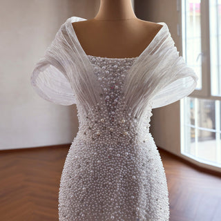 Unique Off-the-Shoulder A-Line Wedding Dress with Detachable Overskirt - Rosymae