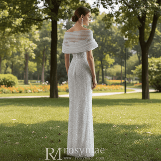 Unique Off-the-Shoulder A-Line Wedding Dress with Detachable Overskirt - Rosymae