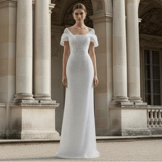 Unique Off-the-Shoulder A-Line Wedding Dress with Detachable Overskirt - Rosymae