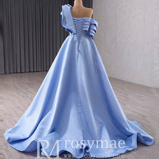 Unique One Shoulder Ruffle Formal Gown Prom Dress with Leg Slit - Rosymae
