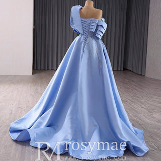 Unique One Shoulder Ruffle Formal Gown Prom Dress with Leg Slit - Rosymae