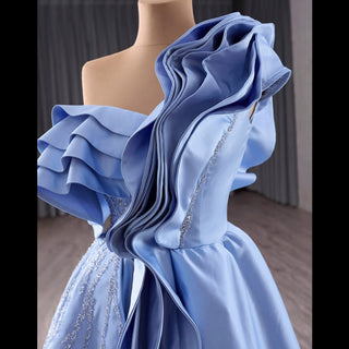 Unique One Shoulder Ruffle Formal Gown Prom Dress with Leg Slit - Rosymae