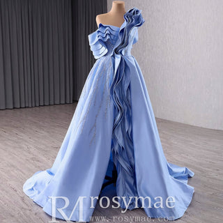 Unique One Shoulder Ruffle Formal Gown Prom Dress with Leg Slit - Rosymae