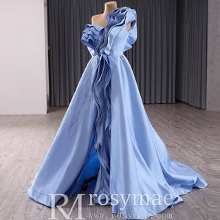 Unique One Shoulder Ruffle Formal Gown Prom Dress with Leg Slit - Rosymae