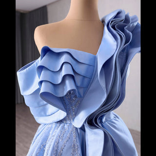 Unique One Shoulder Ruffle Formal Gown Prom Dress with Leg Slit - Rosymae