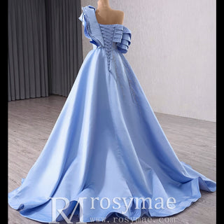 Unique One Shoulder Ruffle Formal Gown Prom Dress with Leg Slit - Rosymae
