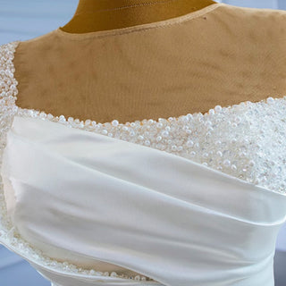 Unique Ruffled A-line Satin Wedding Dress with High Sheer Back - Rosymae