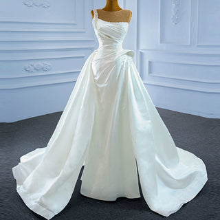 Unique Ruffled A-line Satin Wedding Dress with High Sheer Back - Rosymae