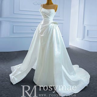 Unique Ruffled A-line Satin Wedding Dress with High Sheer Back - Rosymae