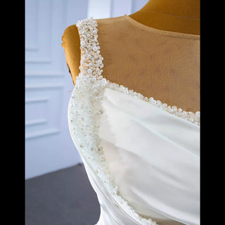 Unique Ruffled A-line Satin Wedding Dress with High Sheer Back - Rosymae