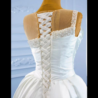 Unique Ruffled A-line Satin Wedding Dress with High Sheer Back - Rosymae
