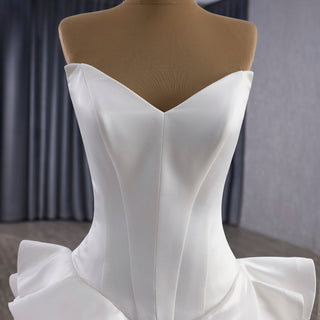 Unique V-neck Elegant Satin Wedding Dress with Rufled Skirt - Rosymae
