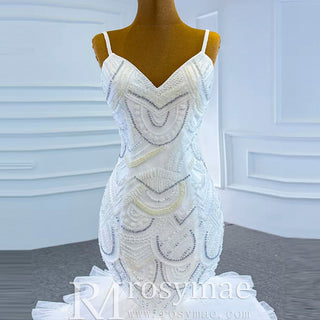 Unique V-neck Trumpet Wedding Dress with Spaghetti Strap - Rosymae