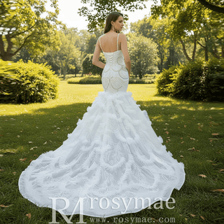 Unique V-neck Trumpet Wedding Dress with Spaghetti Strap - Rosymae