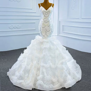Unique V-neck Trumpet Wedding Dress with Spaghetti Strap - Rosymae