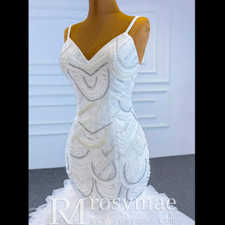 Unique V-neck Trumpet Wedding Dress with Spaghetti Strap - Rosymae
