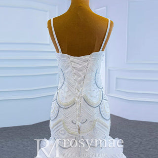 Unique V-neck Trumpet Wedding Dress with Spaghetti Strap - Rosymae