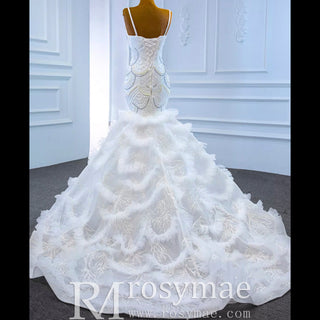 Unique V-neck Trumpet Wedding Dress with Spaghetti Strap - Rosymae