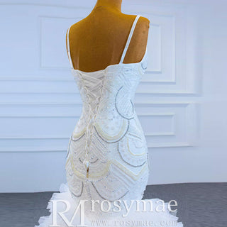 Unique V-neck Trumpet Wedding Dress with Spaghetti Strap - Rosymae