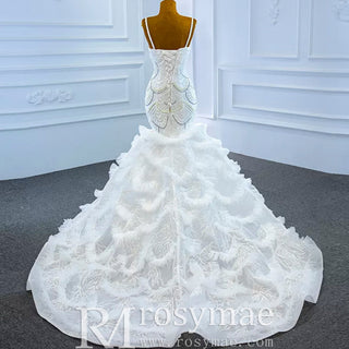 Unique V-neck Trumpet Wedding Dress with Spaghetti Strap - Rosymae
