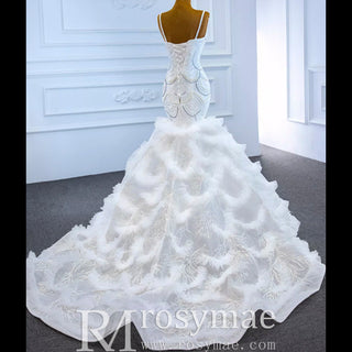 Unique V-neck Trumpet Wedding Dress with Spaghetti Strap - Rosymae