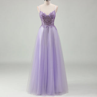 Classic Vneck Purple Wedding Guest Dress with Spaghetti Straps