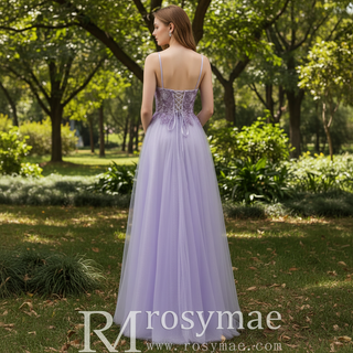 Classic Vneck Purple Wedding Guest Dress with Spaghetti Straps