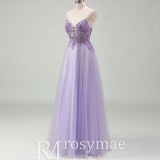 Classic Vneck Purple Wedding Guest Dress with Spaghetti Straps
