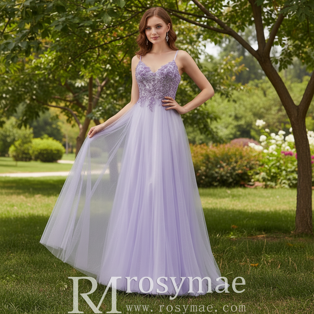 Classic Vneck Lilac Wedding Guest Dress with Spaghetti Straps Rosymae Classic Vneck Lilac Wedding Guest Dress with Spaghetti Straps Rosymae