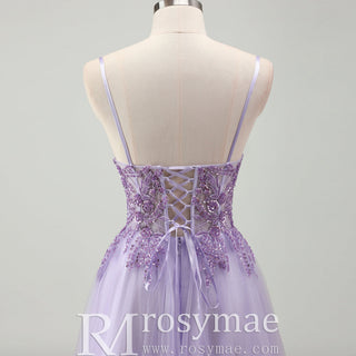 Classic Vneck Purple Wedding Guest Dress with Spaghetti Straps