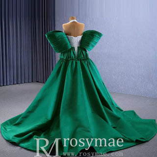 V-neck Halter Green Satin Mermaid Wedding Dress Formal Gown - Rosymae