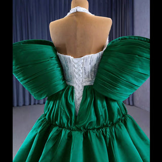 V-neck Halter Green Satin Mermaid Wedding Dress Formal Gown - Rosymae