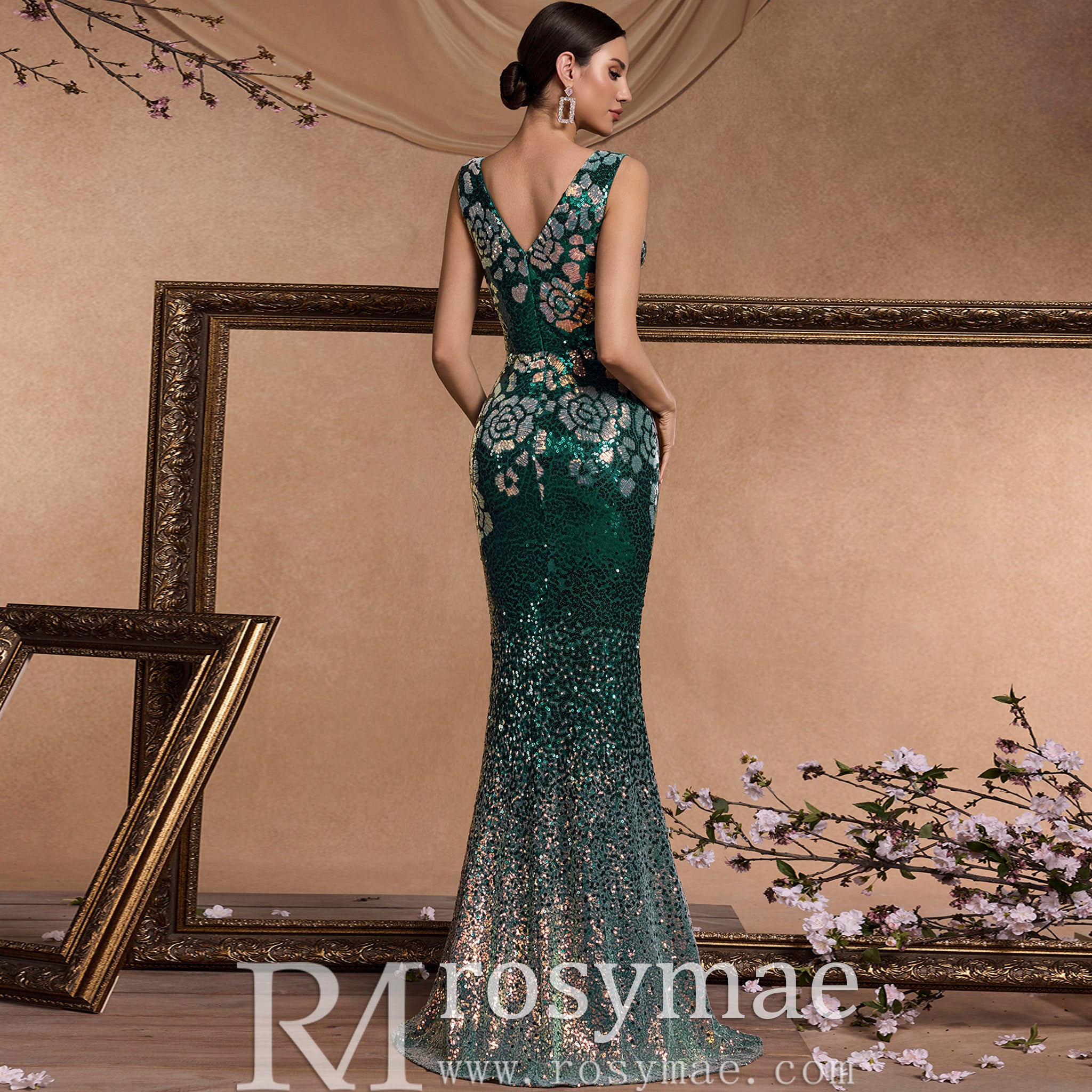Elegant Deep V-Neck Sparkly Mermaid Prom Dress with Open Back Hunter Green / M Elegant Deep V-Neck Sparkly Mermaid Prom Dress with Open Back Hunter Green / M