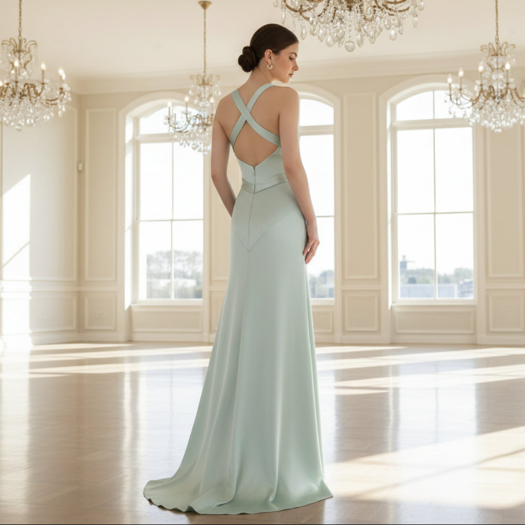 Baby Blue Simple Satin Bridesmaid Dress with Vneck and Open Back Rosymae Baby Blue Simple Satin Bridesmaid Dress with Vneck and Open Back Rosymae