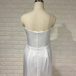 Elegant Simple Pleated Satin Mermaid Wedding Dress with Vneck